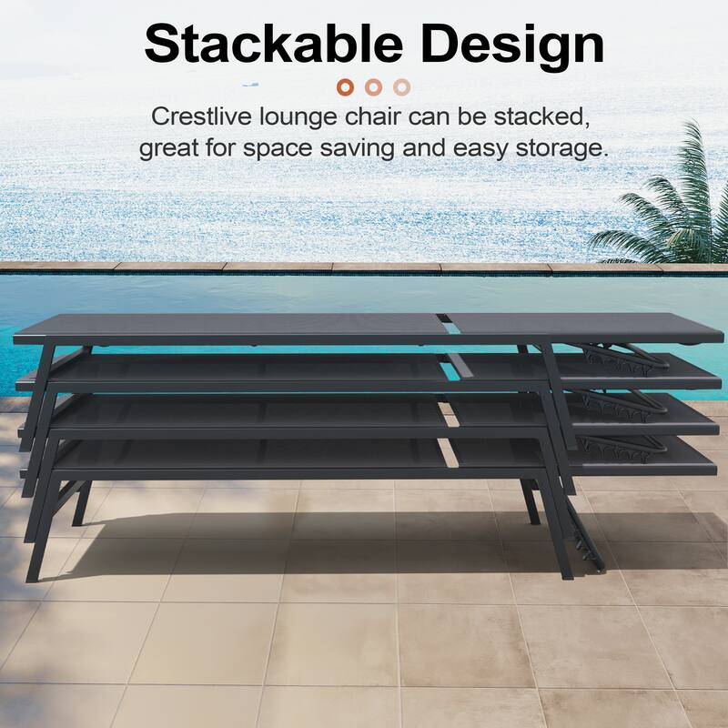 Crestlive Products Outdoor Patio Adjustable Stackable Chaise Lounges Chairs with Arms (Set of 2/4 )
