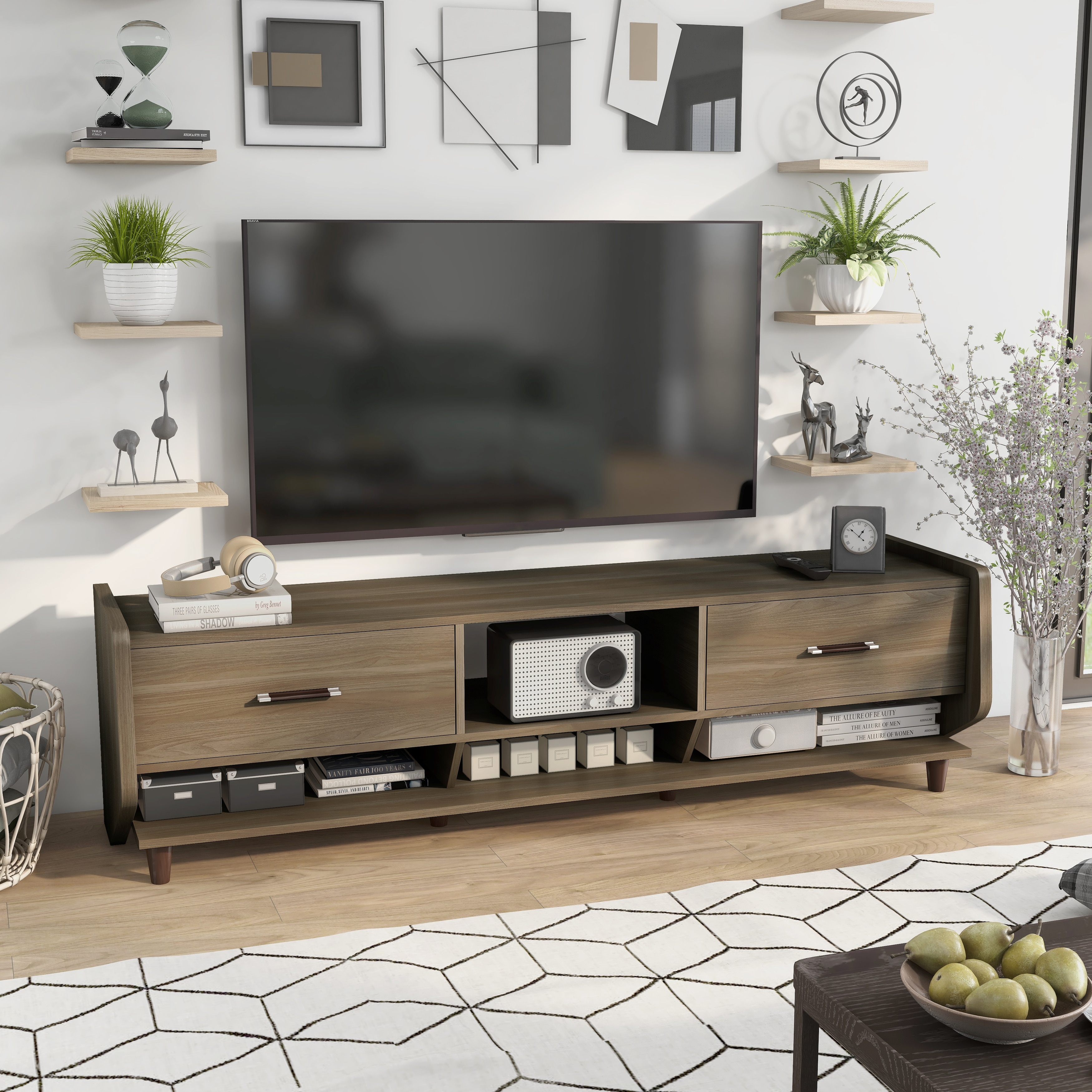 Carson Carrington Vinas Mid-Century Modern 71-inch Multi-functional Storage TV Console