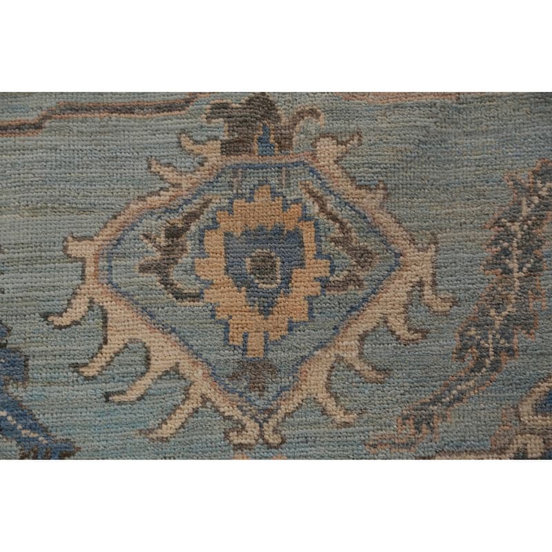 Hand Knotted Oriental 100% Wool Carpet Transitional Medallion Navy Blue & Blues Oushak Area Rug - 12' 1'' X 9' 1''