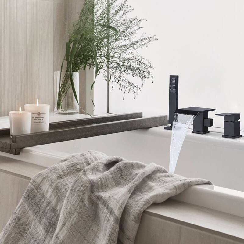 Solid Brass Waterfall Roman Tub Faucet with Hand Shower