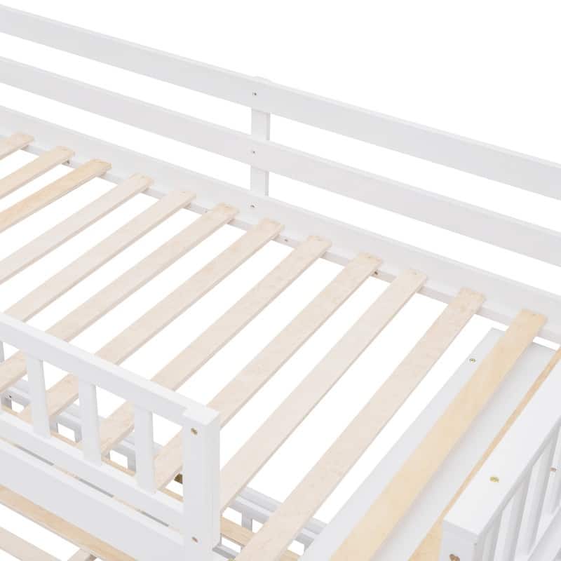 Twin Over Full Bunk Bed with 6 Drawers, Flexible Shelves and GuardRail