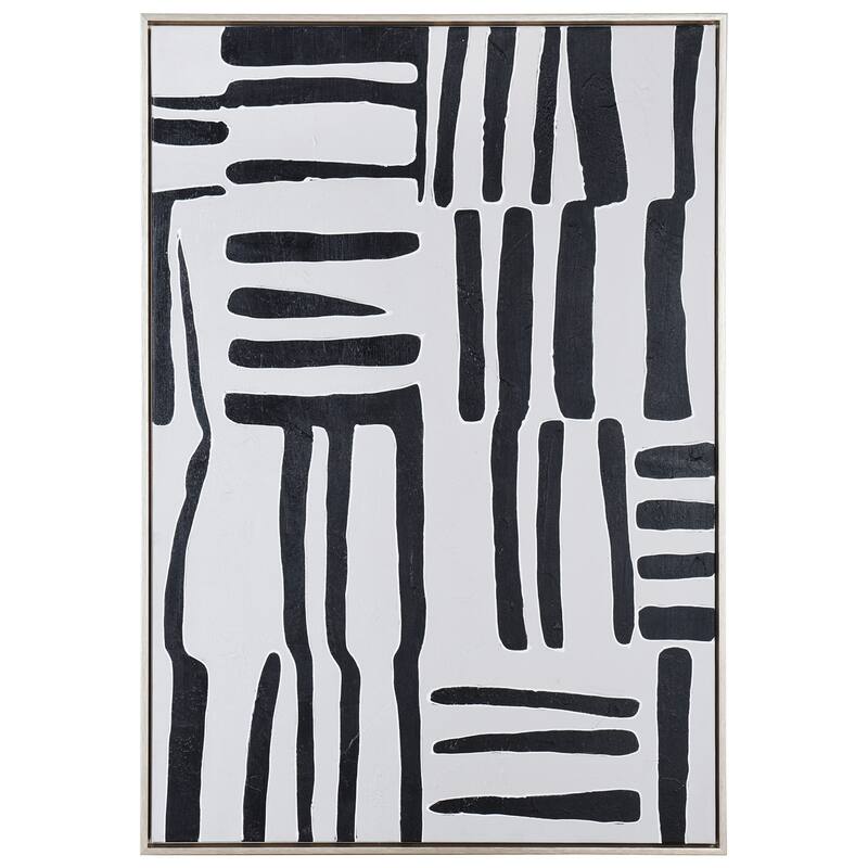 StyleCraft Black & White Hand-Painted Framed Canvas Wall Art - 28" x 39" - Black