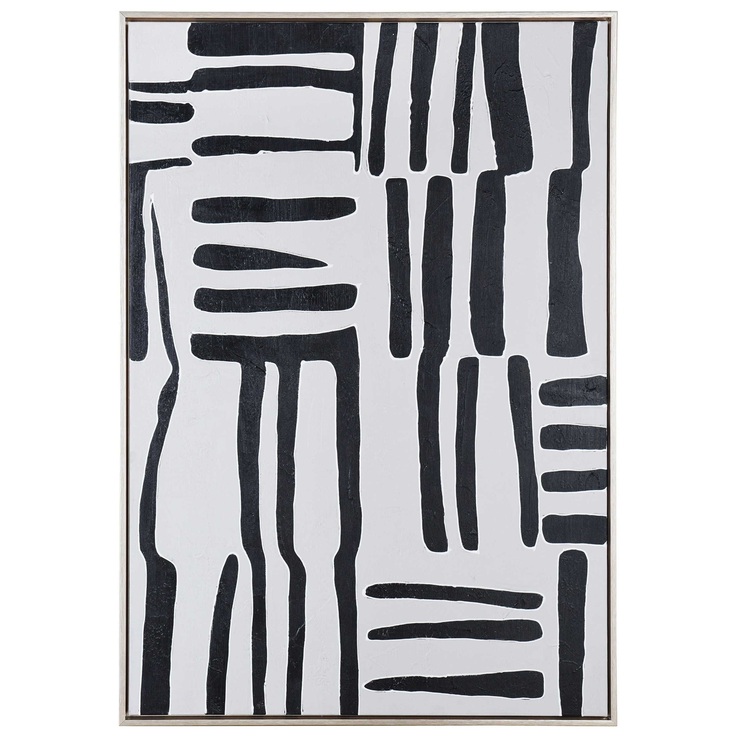 StyleCraft Black & White Hand-Painted Framed Canvas Wall Art - 28" x 39"