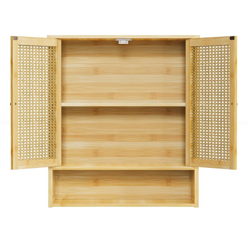 Floating Rattan Bamboo Bathroom Wall Cabinet Storage Cupboard