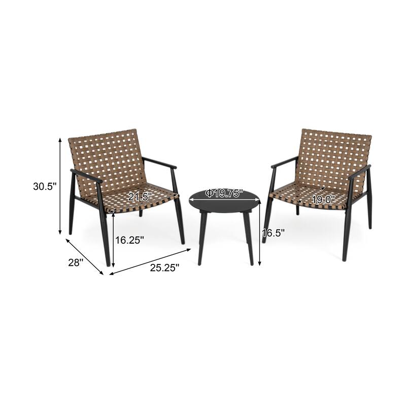 Roomfitters 3-Piece Outdoor Chat Set, PE Rattan Chairs with Glass Top Side Table, Black and Brown