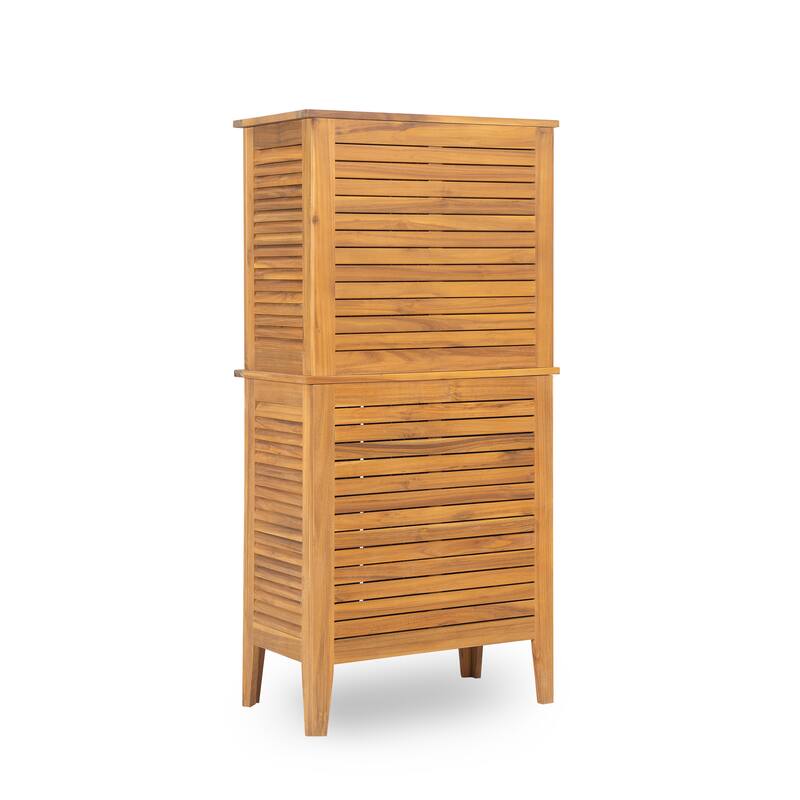 Roomfitters Kedzie Solid Acacia Wood Outdoor Storage Cabinet with Louvered Doors, Coastal Farmhouse, Teak