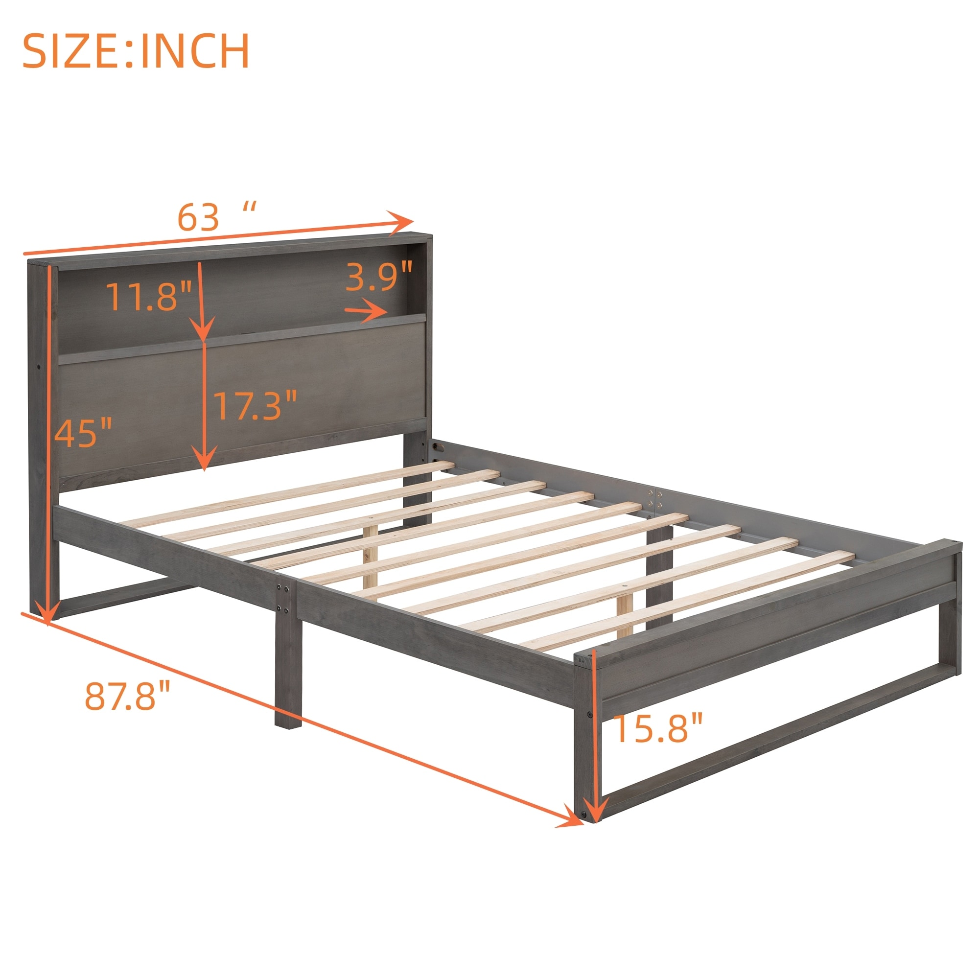 Contemporary Queen Size Wooden Platform Bed with Storage Headboard,Sockets  and USB Ports, image size:2000x2000
