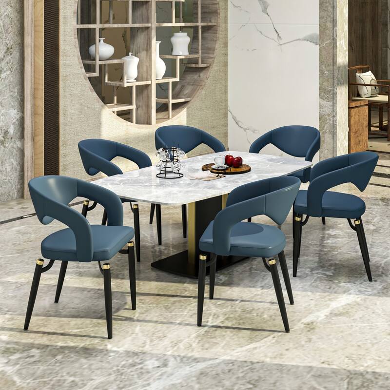 Entice Dining Chairs Set of 2 Upholstered Leather with Iron Legs Modern Accent Arm Chairs