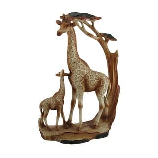 Giraffe Family Carved Wood Look Resin Statue - 12 X 8.5 X 3 inches