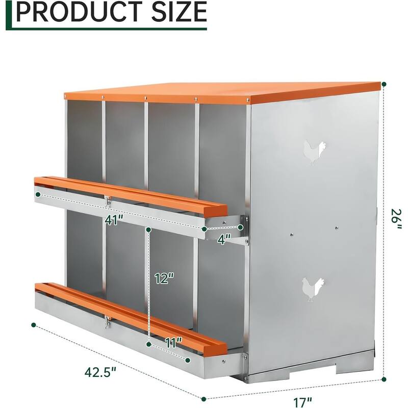 Wall-Mount or Free-Standing Metal Chicken Nesting Box for Hens, Orange