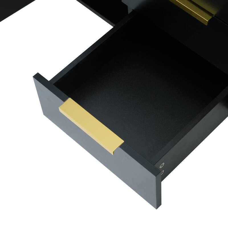 Floating Geometric Lines Cabinet Wall Mounted Bathroom Vanity with Resin Sink, 2 Drawers, 2 Storage Cabinet and Gold Handles