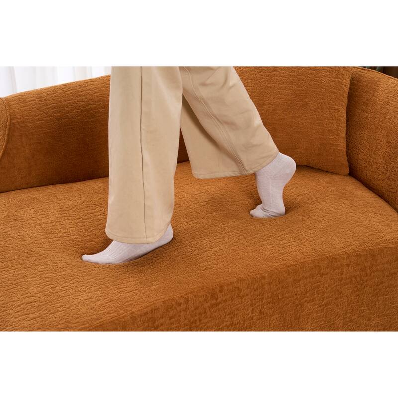 LY-048 Compression Curved Chaise Longue Chair Indoor, Modern Chenille Loveseat Couch