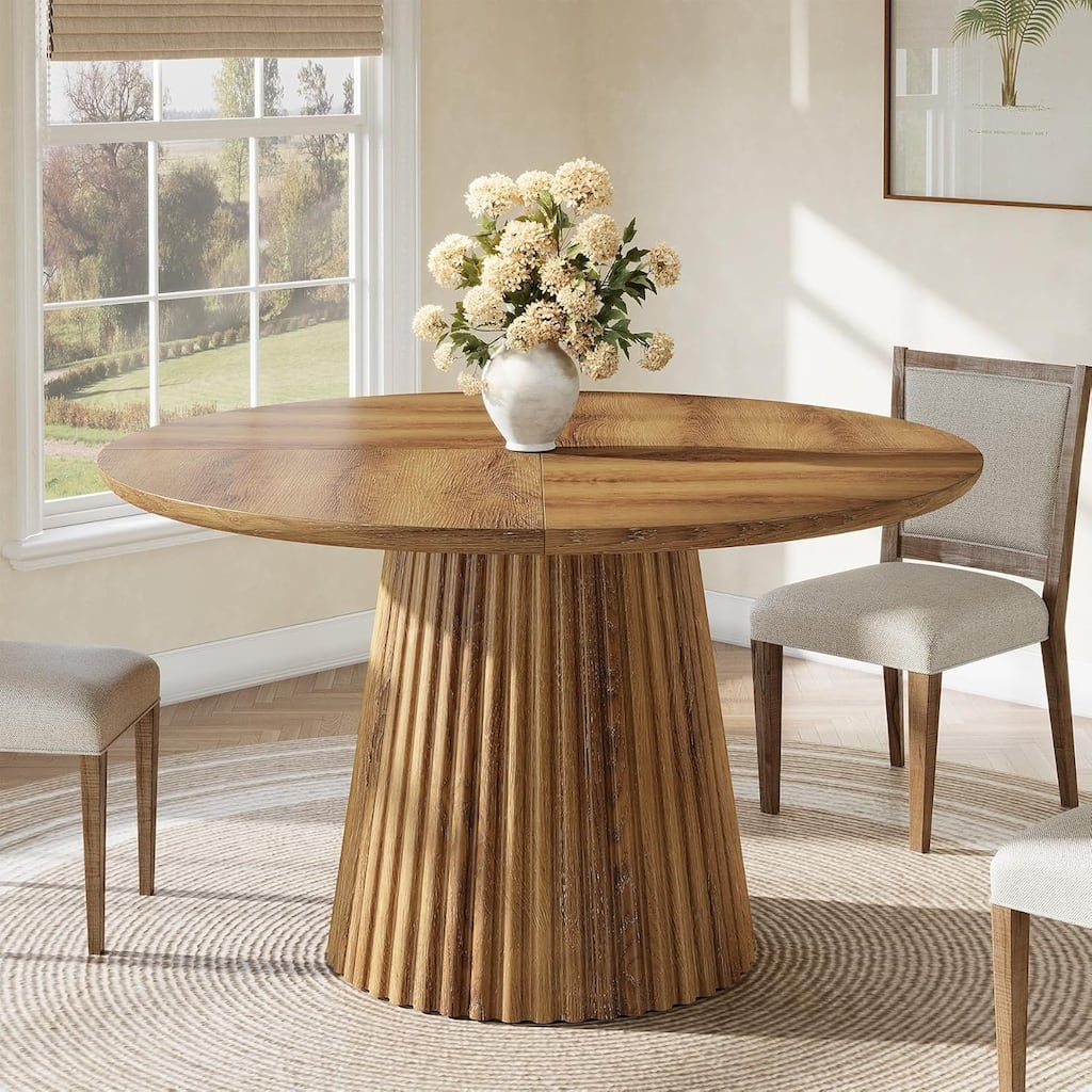 47" Round Dining Table for 4-6 People, Farmhouse Wood Kitchen Table