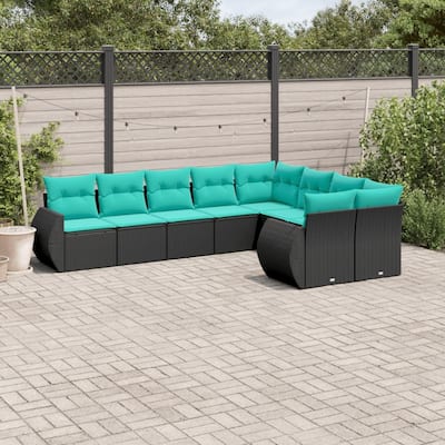 vidaXL 9 Piece Patio Sofa Set with Cushions Black Poly Rattan