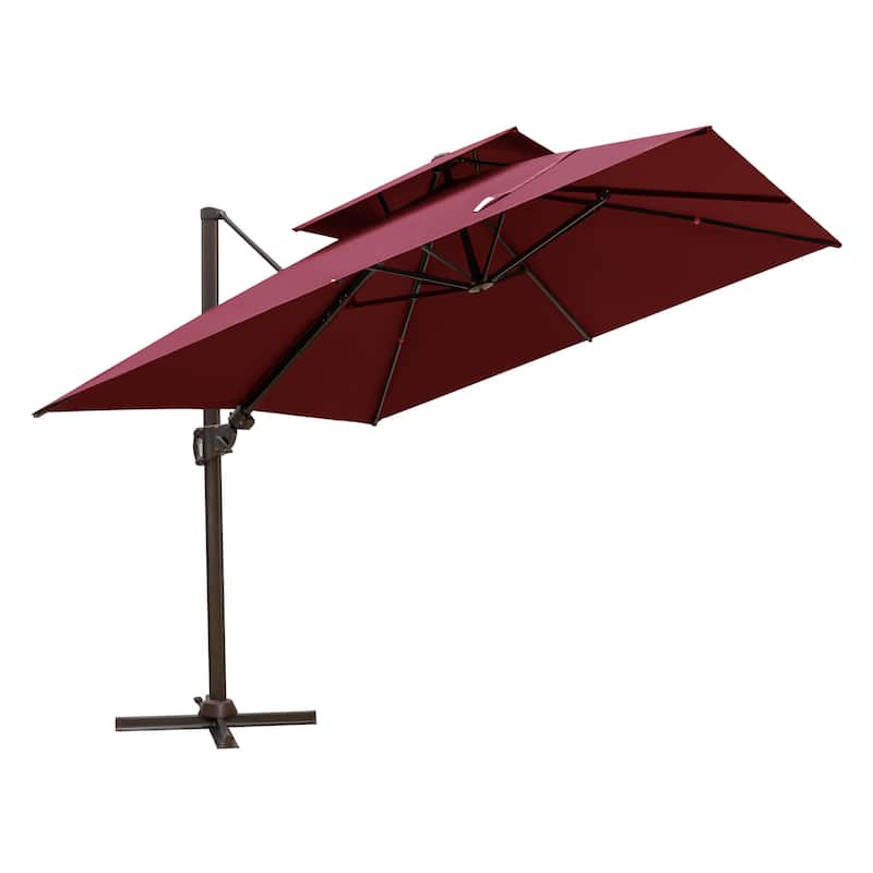 13 x 10 FT Outdoor Patio Cantilever LED Lighted Double Vented Umbrella with Base