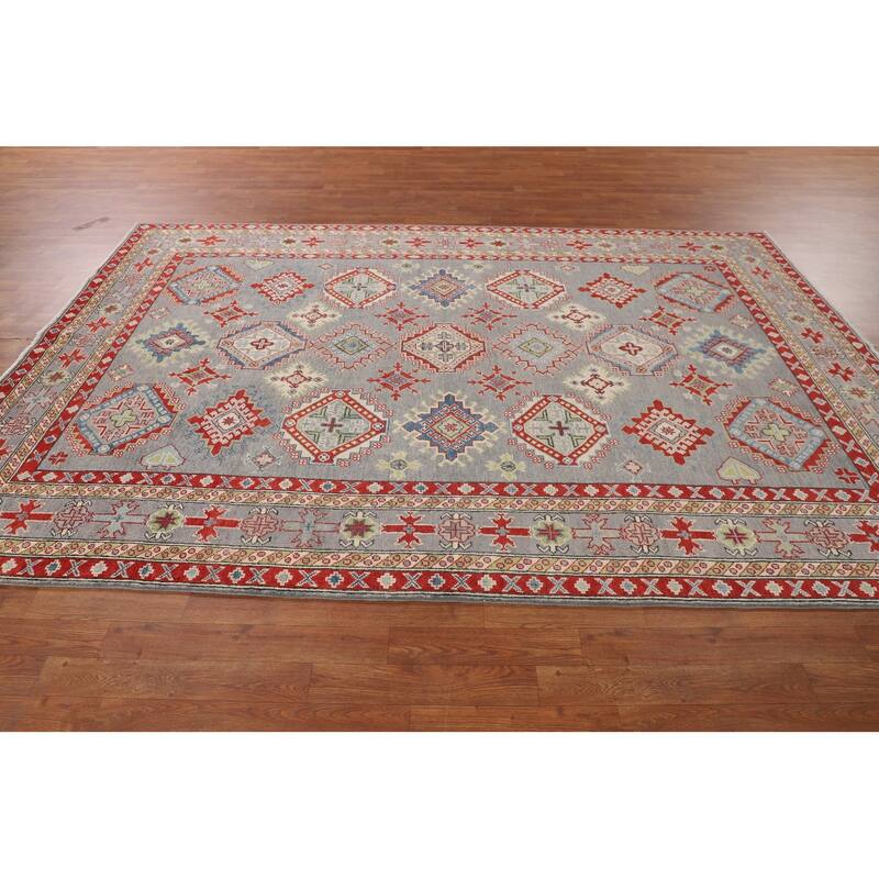 Gray Kazak Oriental Area Rug Hand-Knotted Wool Carpet - 6'7" x 9'6"