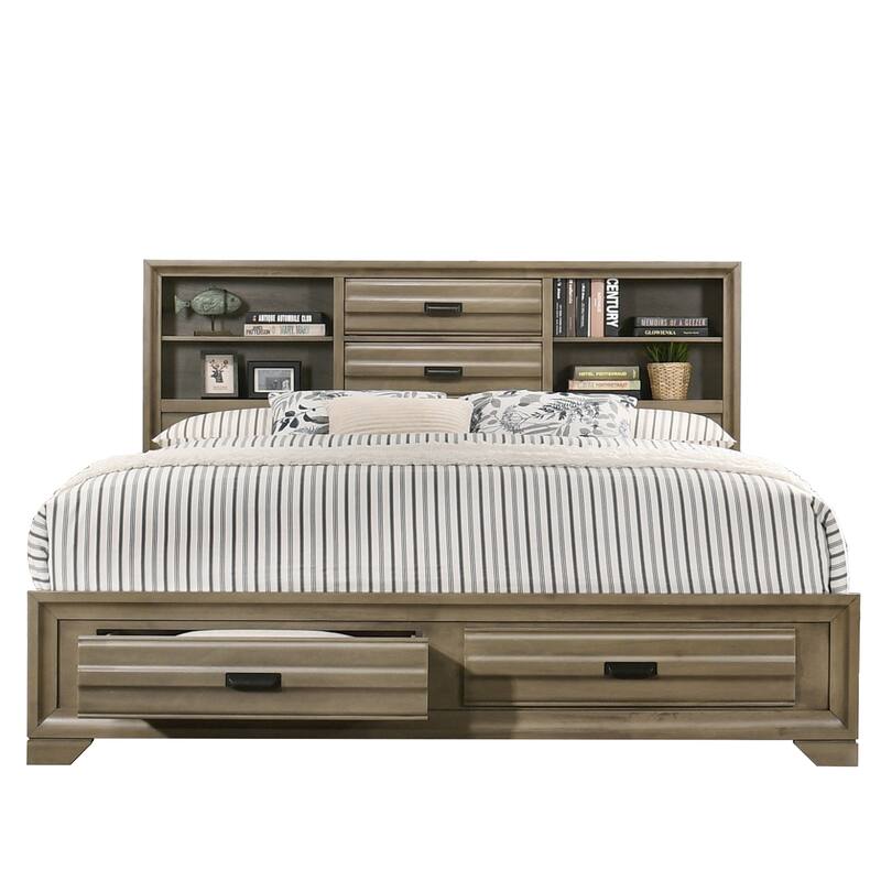 Roundhill Furniture Loiret Rubbed Gray Oak Finish Wood Storage Platform Bed