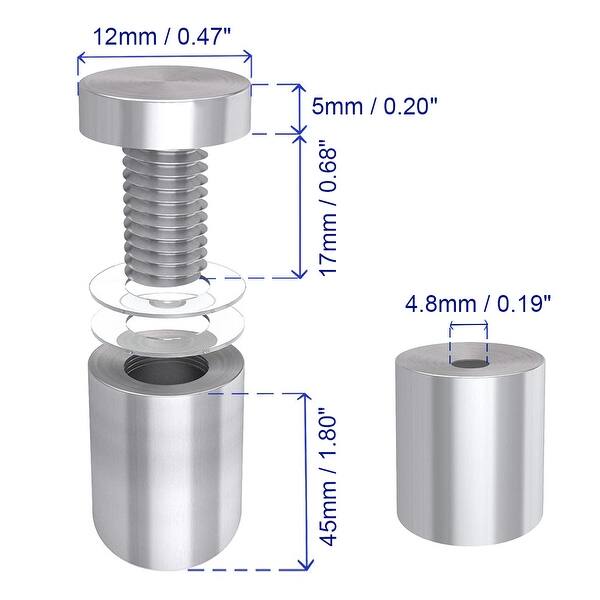 Glass Standoff Mount Stainless Steel Wall Standoff 12 x 53mm 8Pcs
