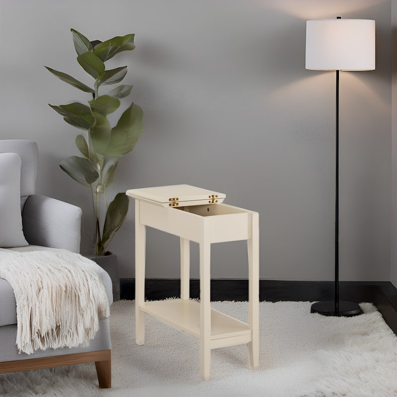 Wooden Flip-Top Side Table with Spacious Storage, Compact Space-Saving Design and Convenient Shelf