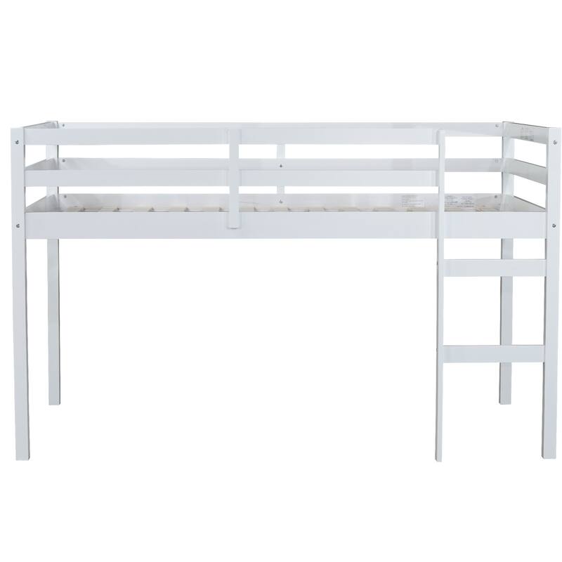 Solid Rubber Wooden Twin Loft Bed with Ladder