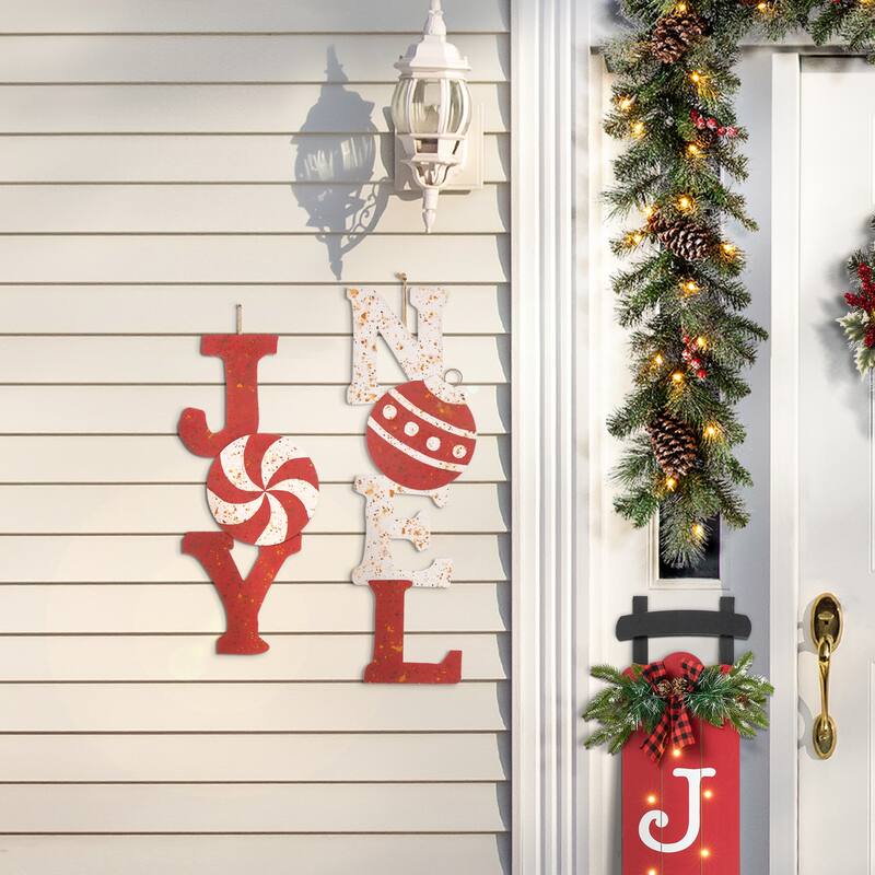 Glitzhome Christmas Metal JOY & NOEL Ornament Yard Stakes Hanging Decor - 42"H