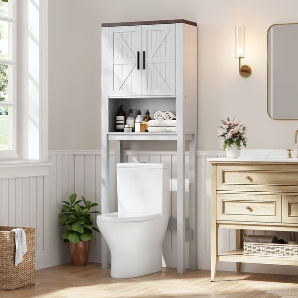 Space-Saving over the Toilet Storage Cabinet – Double Barn Doors, Adjustable Shelf