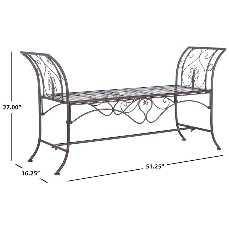 SAFAVIEH Izabella Victorian Wrought Iron 51-inch Outdoor Garden Bench - 51 In. W x 16 In. D x 27 In. H - 51Wx16Dx27H