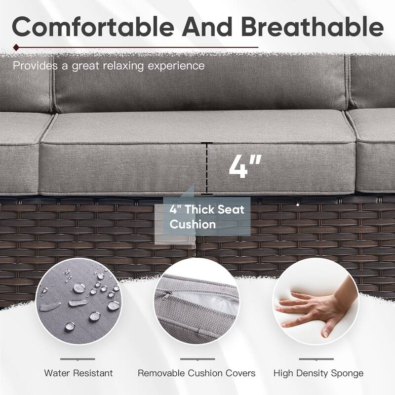 3 Pieces Outdoor Wicker Sofa with Ottomans