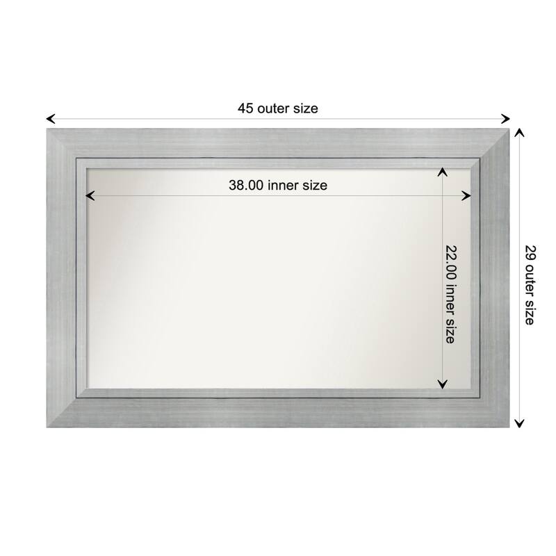 Romano Silver Framed Non-Beveled Custom Wall Mirror, Bathroom Vanity Mirror - Outer Size: 45.25 x 29.25