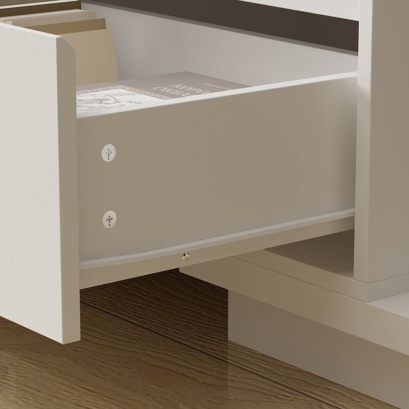 Modern Style Extendable TV Stand with 3Drawer White/Black 65.4"-106.3" Entertainment Center Table