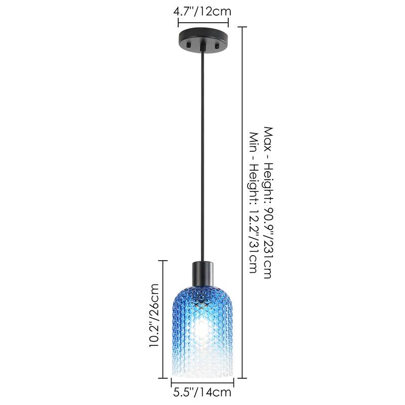 1/3-Light Modern Glam Bell-Shaped Adjustable Island Pendant Light with Clear/Blue/Amber Textured Glass