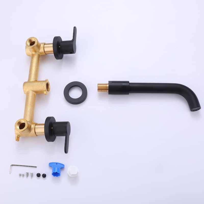 Wall Mount Bathroom Faucet 3 Holes Matte Black Bathroom Sink Faucet 2 Handle Modern Basin Vanity Taps With Valve