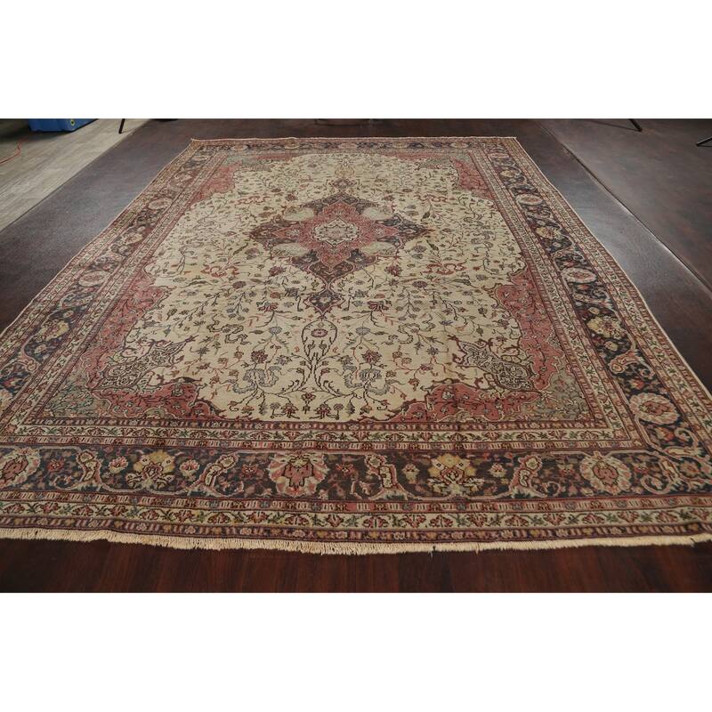 Antique Vegetable Dye Authentic Oushak Turkish Wool Area Rug Handmade - 8'11" x 11'7"