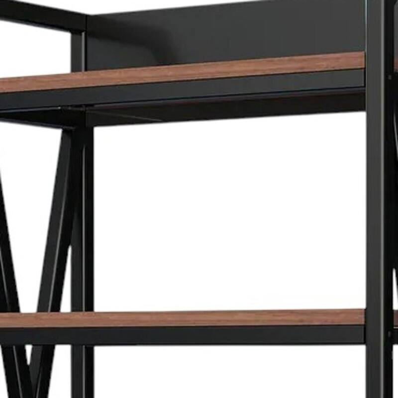 HomeRoots 56" Black And Brown Metal and Wood Four Tier Etagere Bookcase