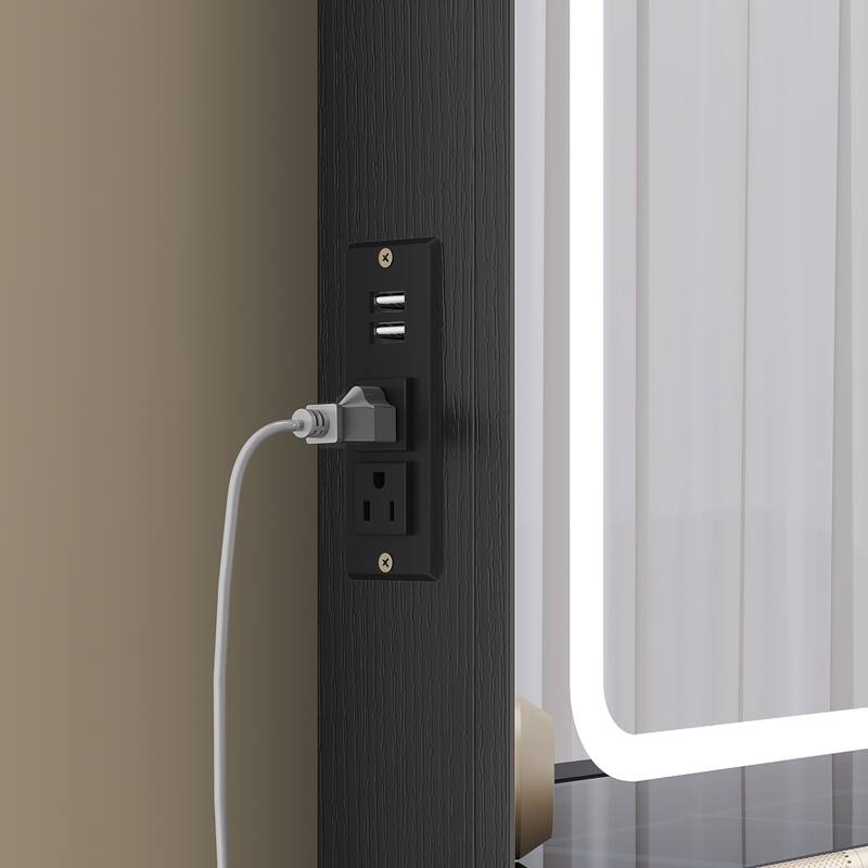 Moasis 45.2'' Vanity Desk Set with LED Lights Mirror & Charging Station