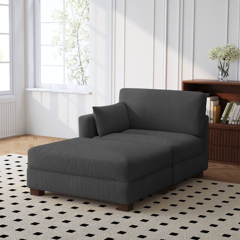 Modern 43'' Corduroy Comfy Sectional Chaise Lounge with Pillow - Left Facing - Grey