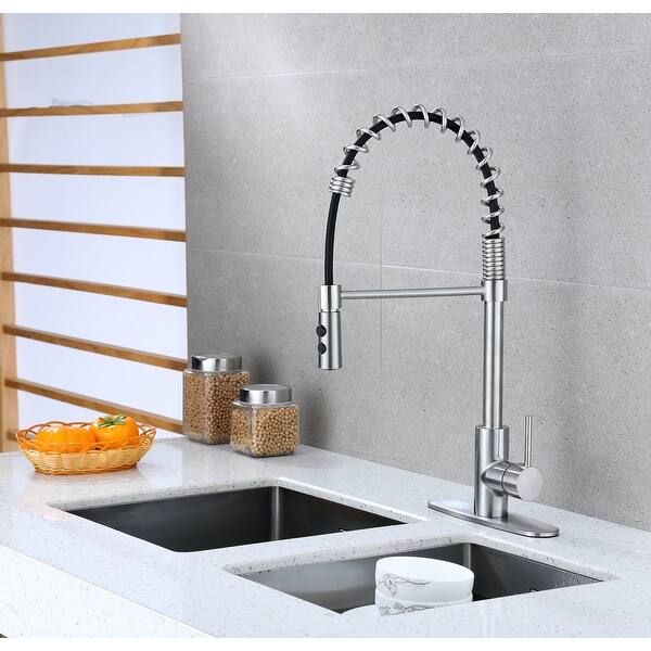 Runfine Lincoln Single Handle Pull Down Spring Tube Kitchen Faucet Brushed Nickel On Sale Overstock 31810897