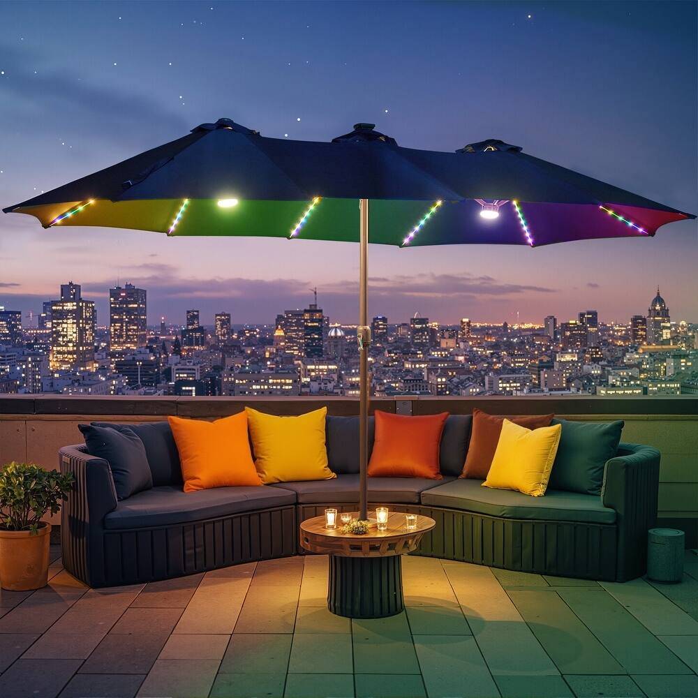XIZZI Outdoor Patio Umbrella with Solar LED Lights and Base