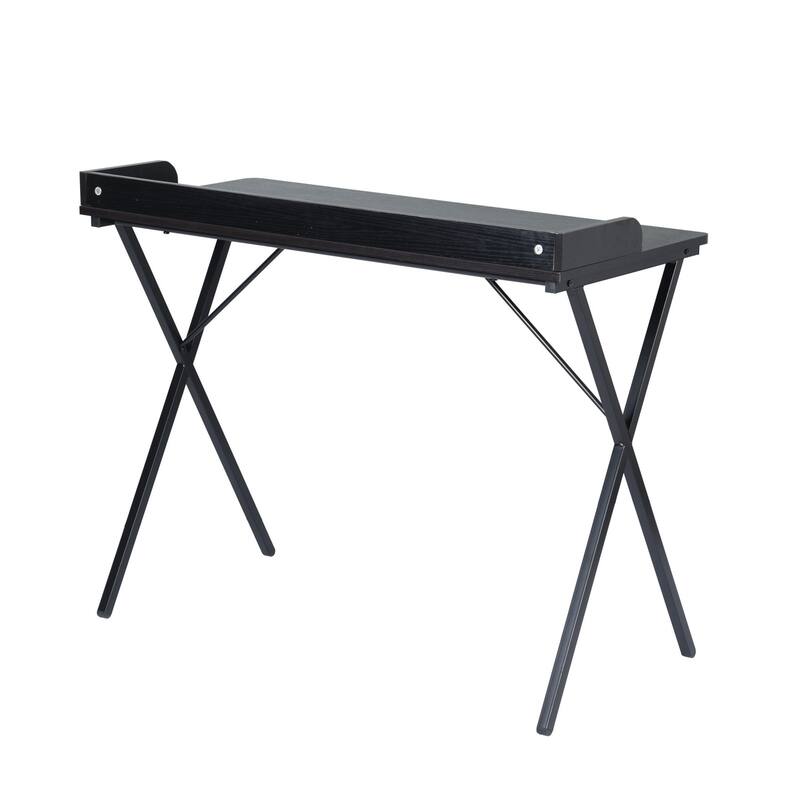 Homylin Modern Metal Frame Writing Desk with Raised Back Shelf, Black