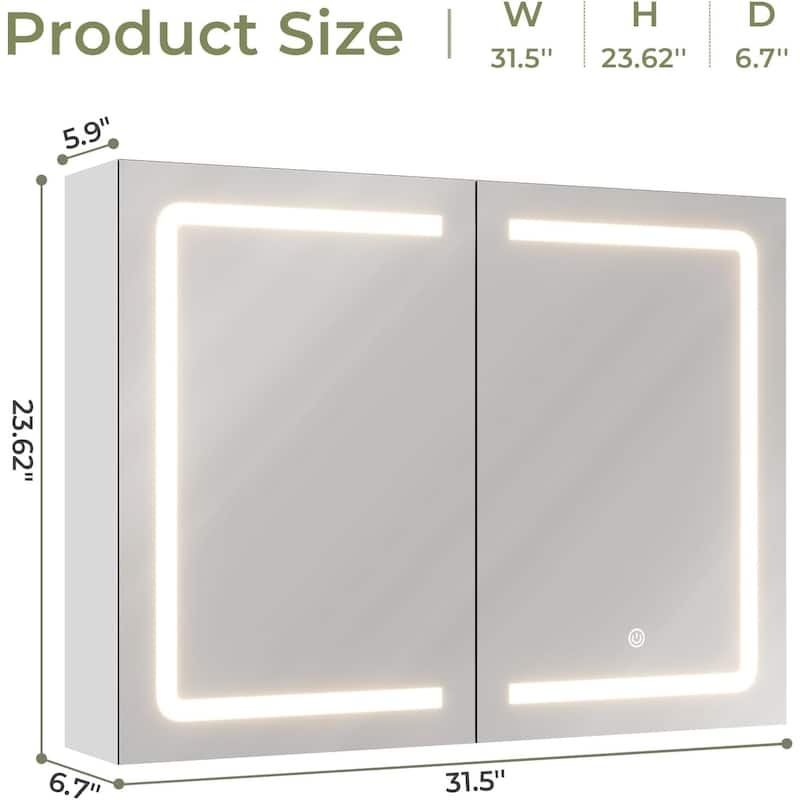 Lighted Medicine Cabinet Bathroom Wall Mounted Storage Doors