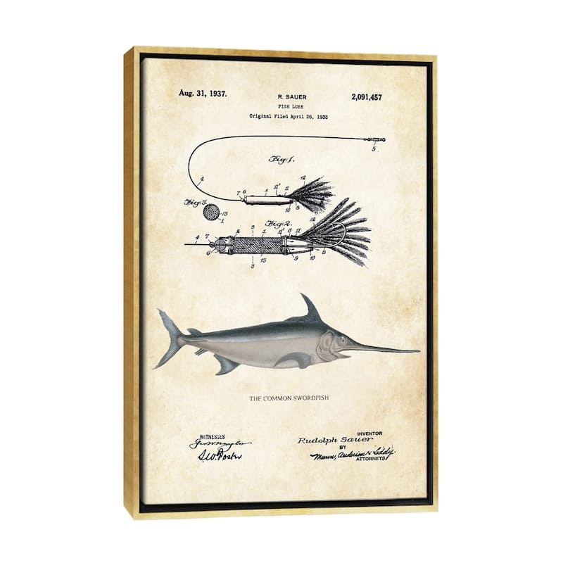 iCanvas "Swordfish" by Patent77 Framed - Gold - 26x18