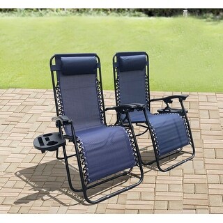 Zero Gravity Recliner / Lounger & Cup Holder in Indigo Blue Mesh 2Pk.