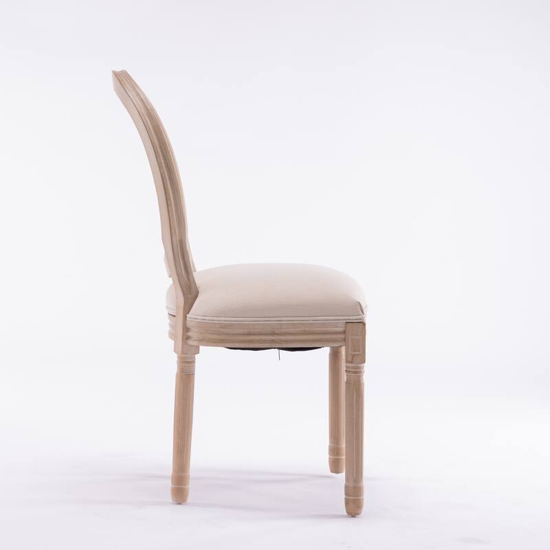 French Style Solid Wood Frame Linen Fabric Oval Back Dining Chair,Set of 2,Cream