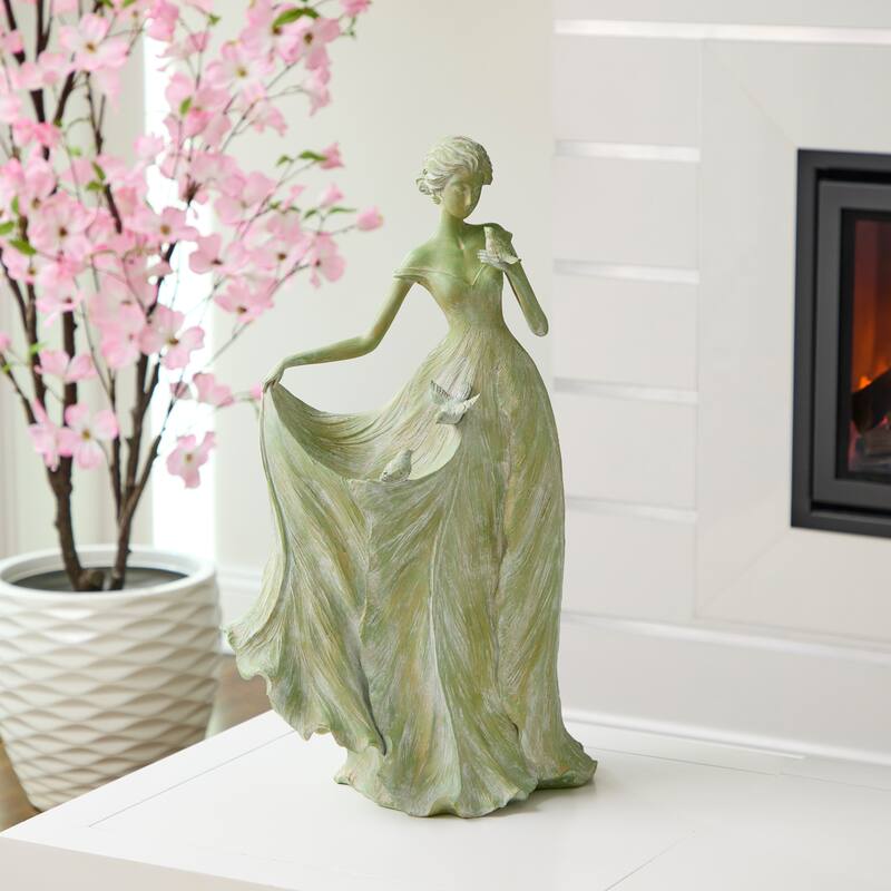 23" Resin Blossom Petal Fairy With Bird