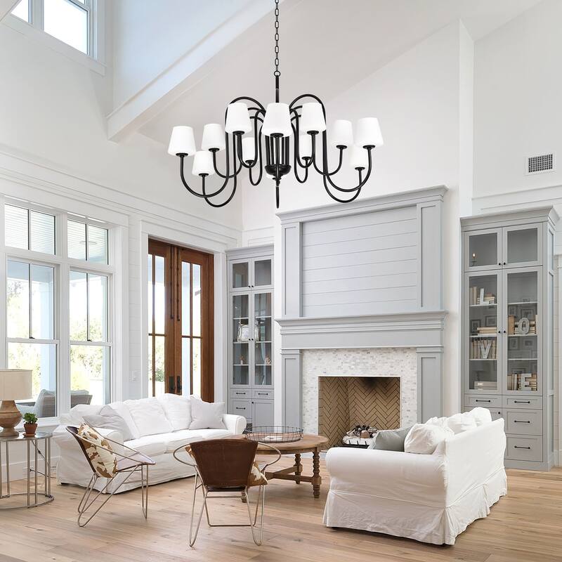 12-Lights Vintage Industrial Style Black Iron Chandelier - Matte Black