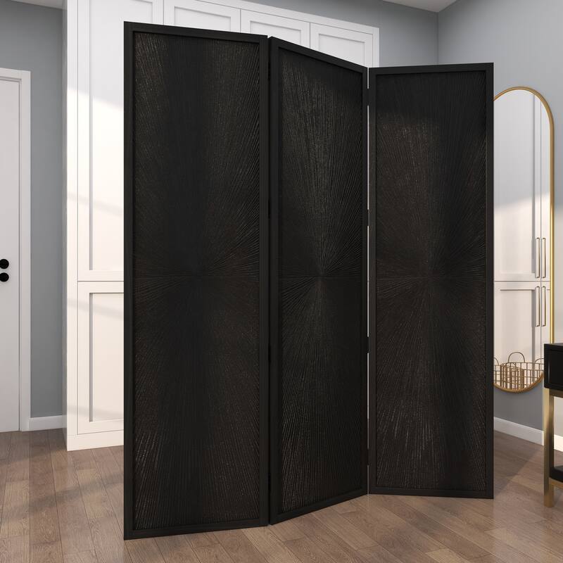Black or White Mango Wood Contemporary Room Divider Screen with Carved Design - 60 x 70