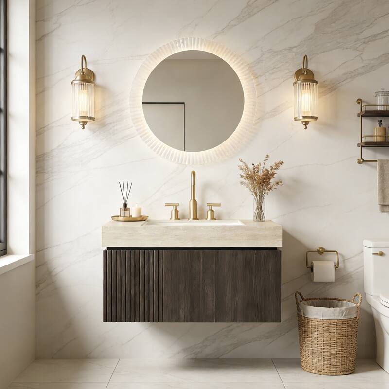 Mondern Floating Bathroom Vanity with 3 Pre-drilled Faucet Holes - 36 - Espresso