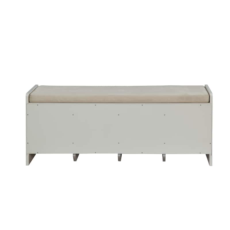 Berci Beige Fabric & White Finish Bench W/Storage