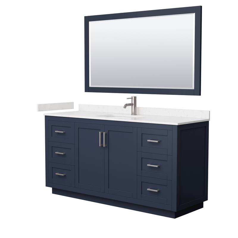 Miranda Bathroom Vanity Set, Cultured Marble Top, 58-Inch Mirror - 66-Inch Single - Dark Blue, Nickel Trim,Carrara Cultured Marble Top