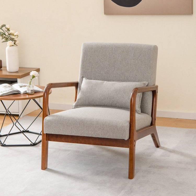 Modern Accent Chair with Rubber Wood Frame and Lumbar Pillow - 31" x 25.5" x 30.5"